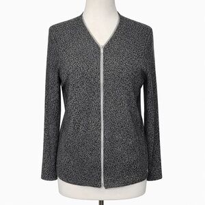 Calvin Klein Black White Speckled Knit Full Zip Cardigan Sweater Womens XL Layer